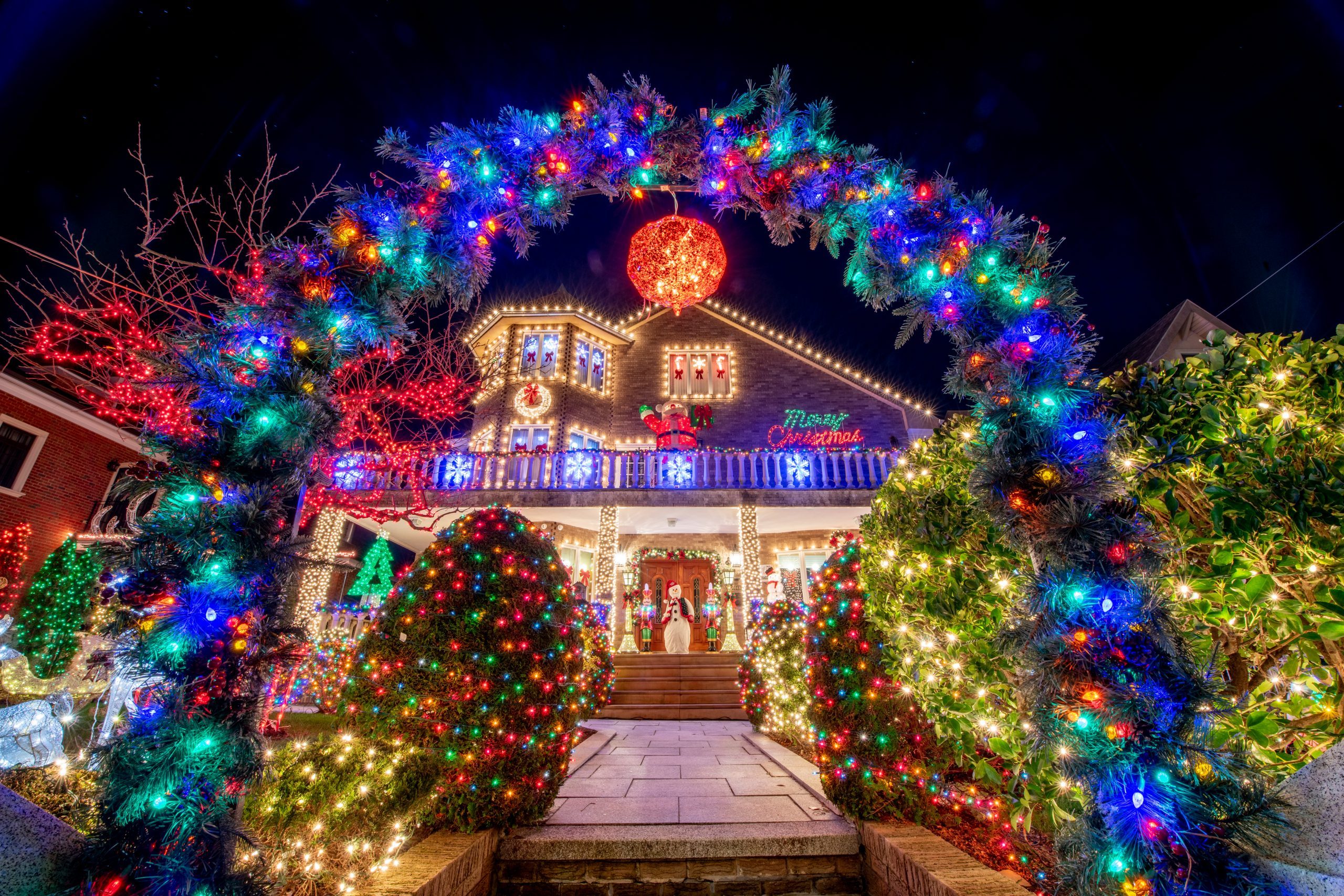 christmas lights in residential neighborhood of dyker heights brooklyn new york