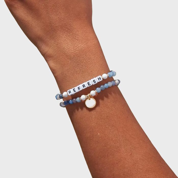 Bracelets featuring blue beads and 