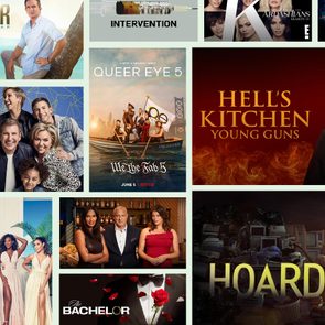 A collage of various TV show posters featuring different programs, each with distinct themes and characters prominently displayed alongside the show titles.