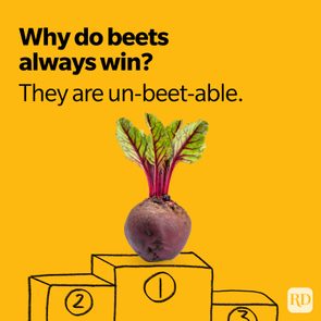 Beet sits atop a 1st place podium, surrounded by the text: 