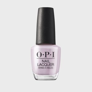 A bottle of OPI nail lacquer stands upright against a plain gray background.