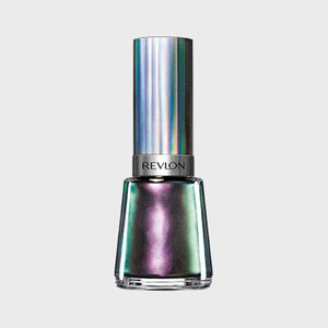Nail polish bottle displays a holographic gradient effect; labeled 