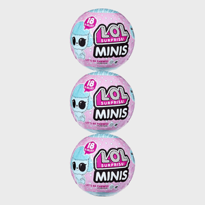 Three pink toy balls, labeled 
