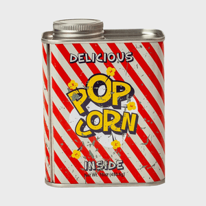 A metal canister displays 