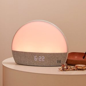 A half-sphere lamp displays 