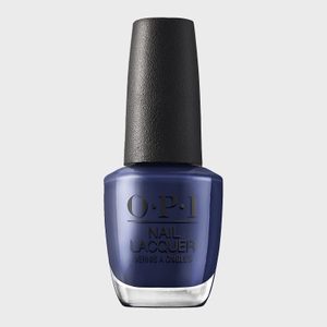 A blue nail polish bottle displays 