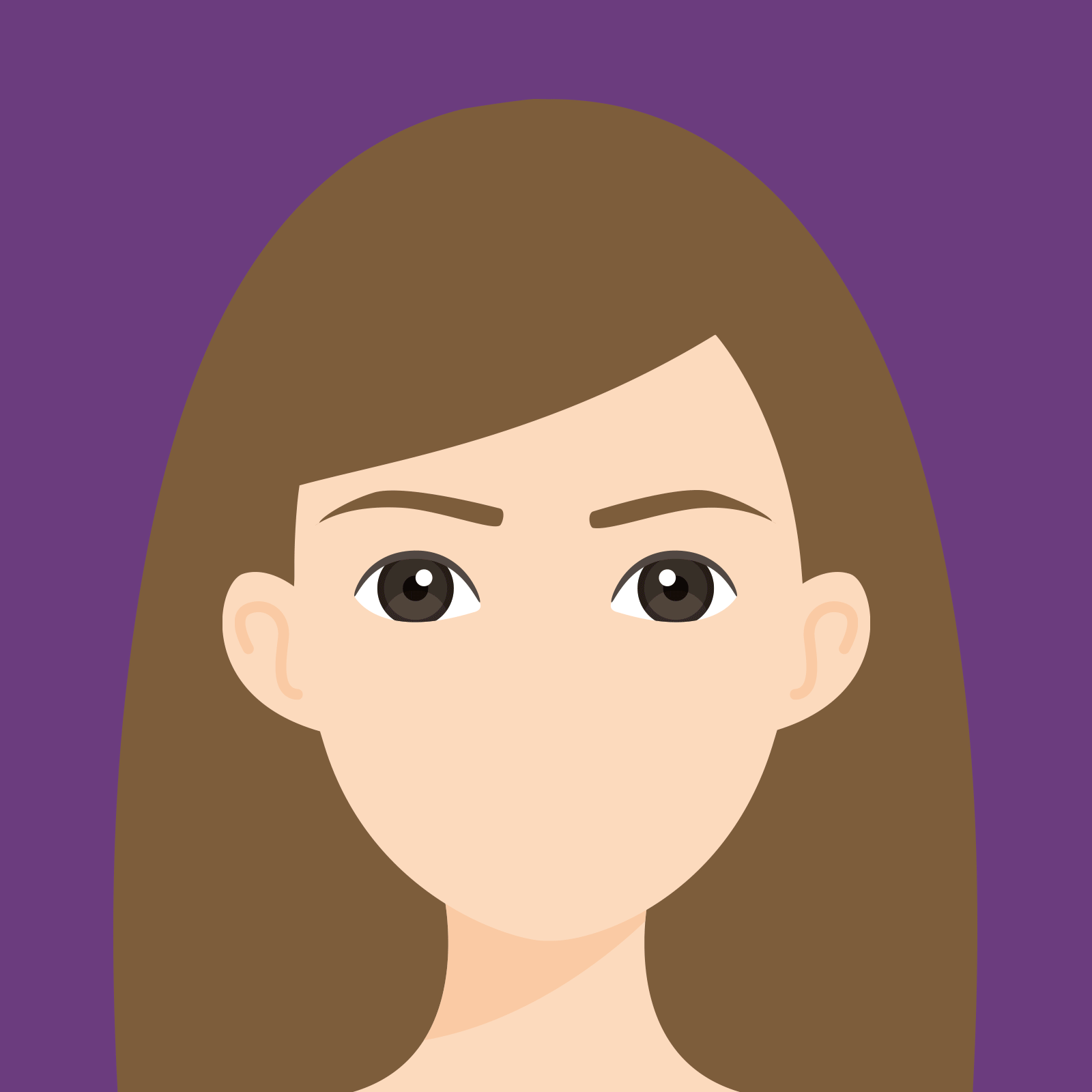 Illustration of a person with long brown hair and no facial features against a solid purple background.