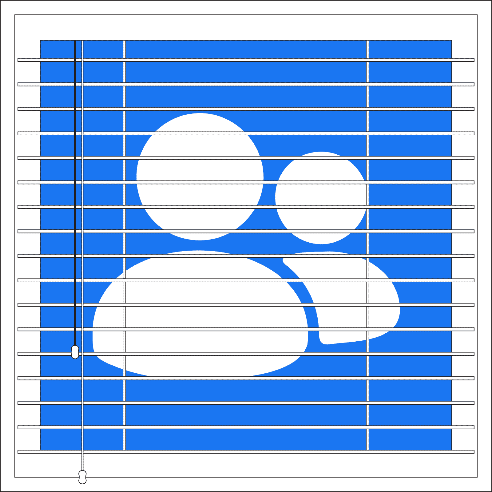White user icons behind horizontal blinds on a blue background.