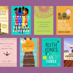 Book covers arranged on a purple background display colorful designs and titles: 