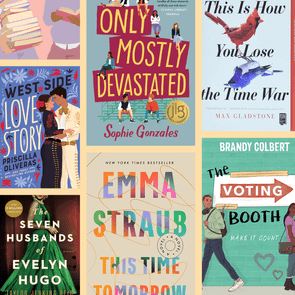 Collection of colorful book covers displaying various titles and authors, each featuring different illustrative designs and typography styles, arranged in a collage layout.