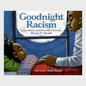 Child lies in bed, another person sits beside, against a window with a moon. Book title: 