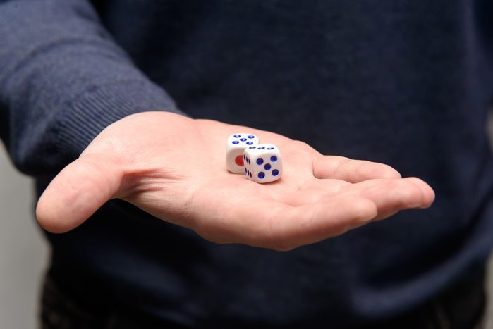Games dice in hand