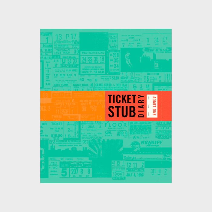 Book cover displays various ticket stubs with central text 