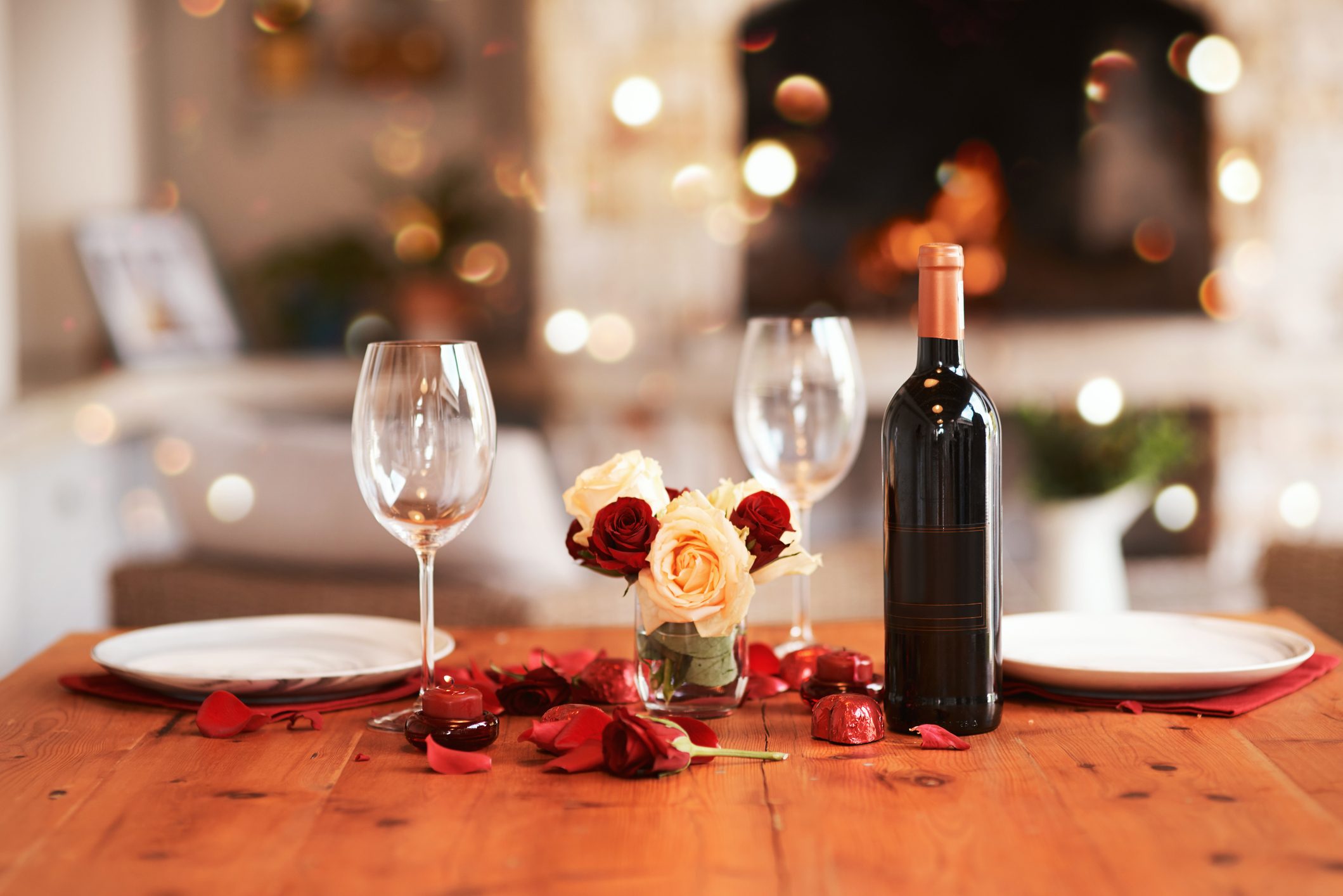 table set for a romantic dinner for valentines day