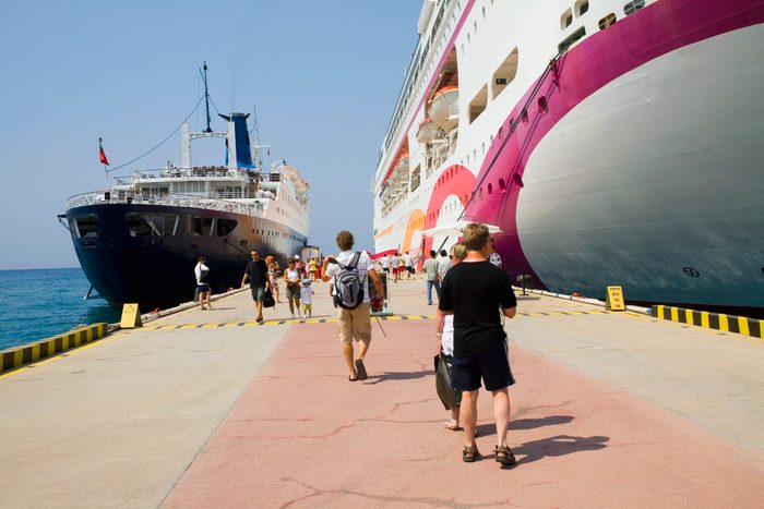 Two cruise ships moored at a harbor, Ephesus, Turkey