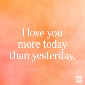 Text displays a loving message on a soft, warm orange and pink background.