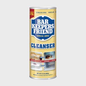 A cylindrical container labeled 