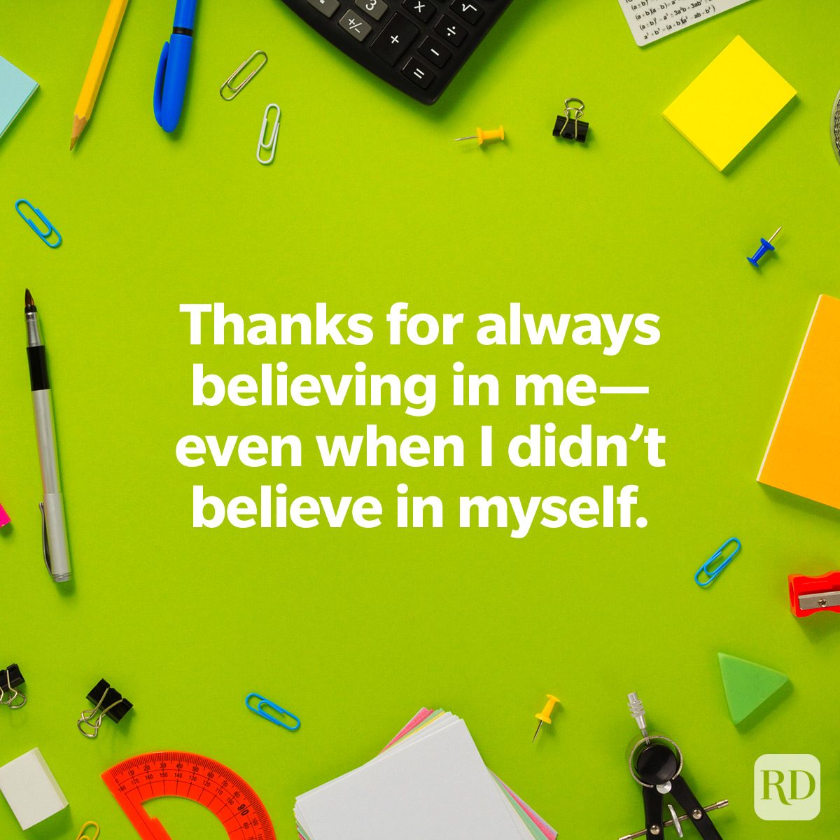 Best Things To Write In A Thank You Note To A Teacher on school supplied flat lay top view background green
