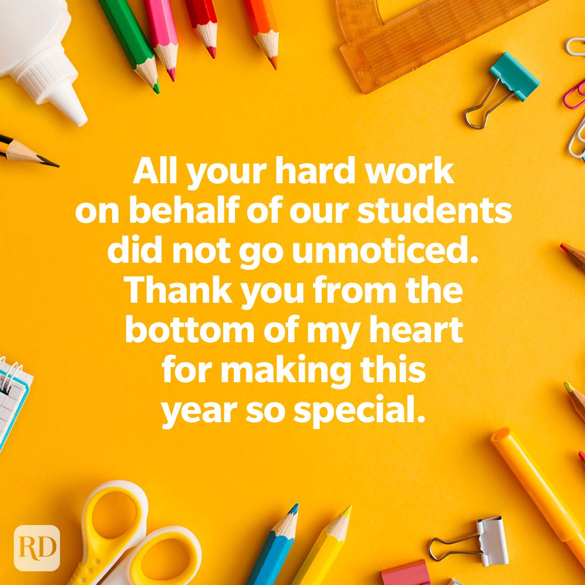 Best Things To Write In A Thank You Note To A Teacher on school supplied flat lay top view background orange
