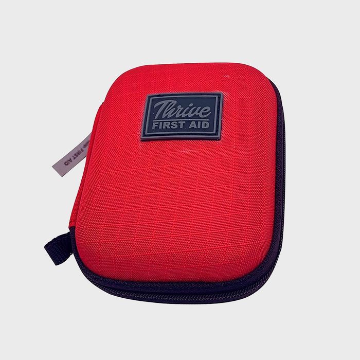 Red first aid kit with 