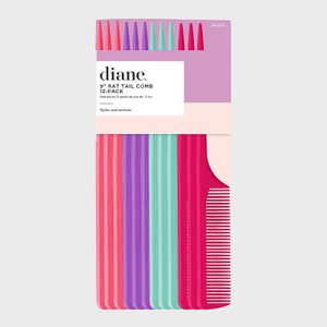 Combs arranged in a colorful set; purple, mint, and pink hues; labeled 