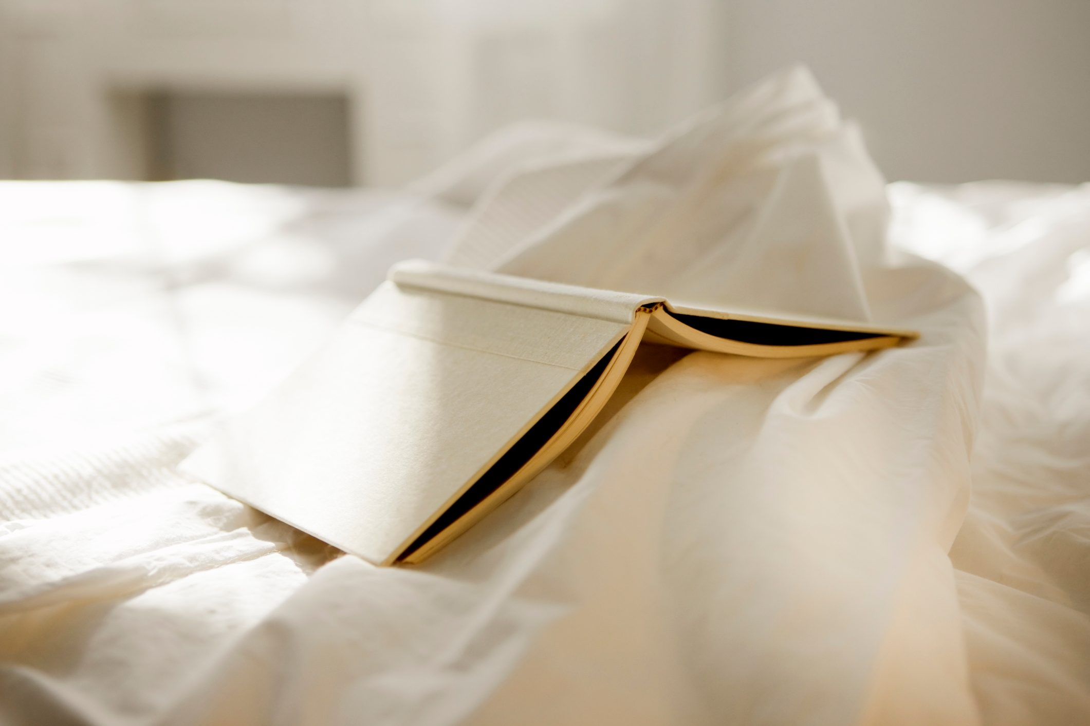 Book on bed.
