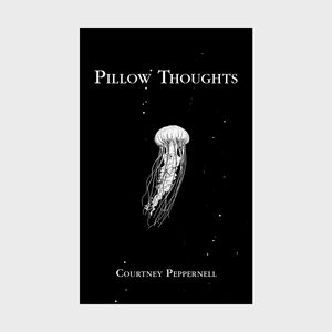A jellyfish drifts against a black background surrounded by star-like dots. Text reads 