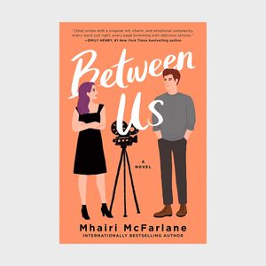 Two illustrated people stand beside a film camera on an orange backdrop. Text: 