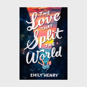Book title text overlays a celestial background; a figure falls through vibrant sky colors. Text: 