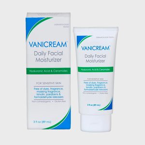 Tube and box display facial moisturizer; both are labeled 