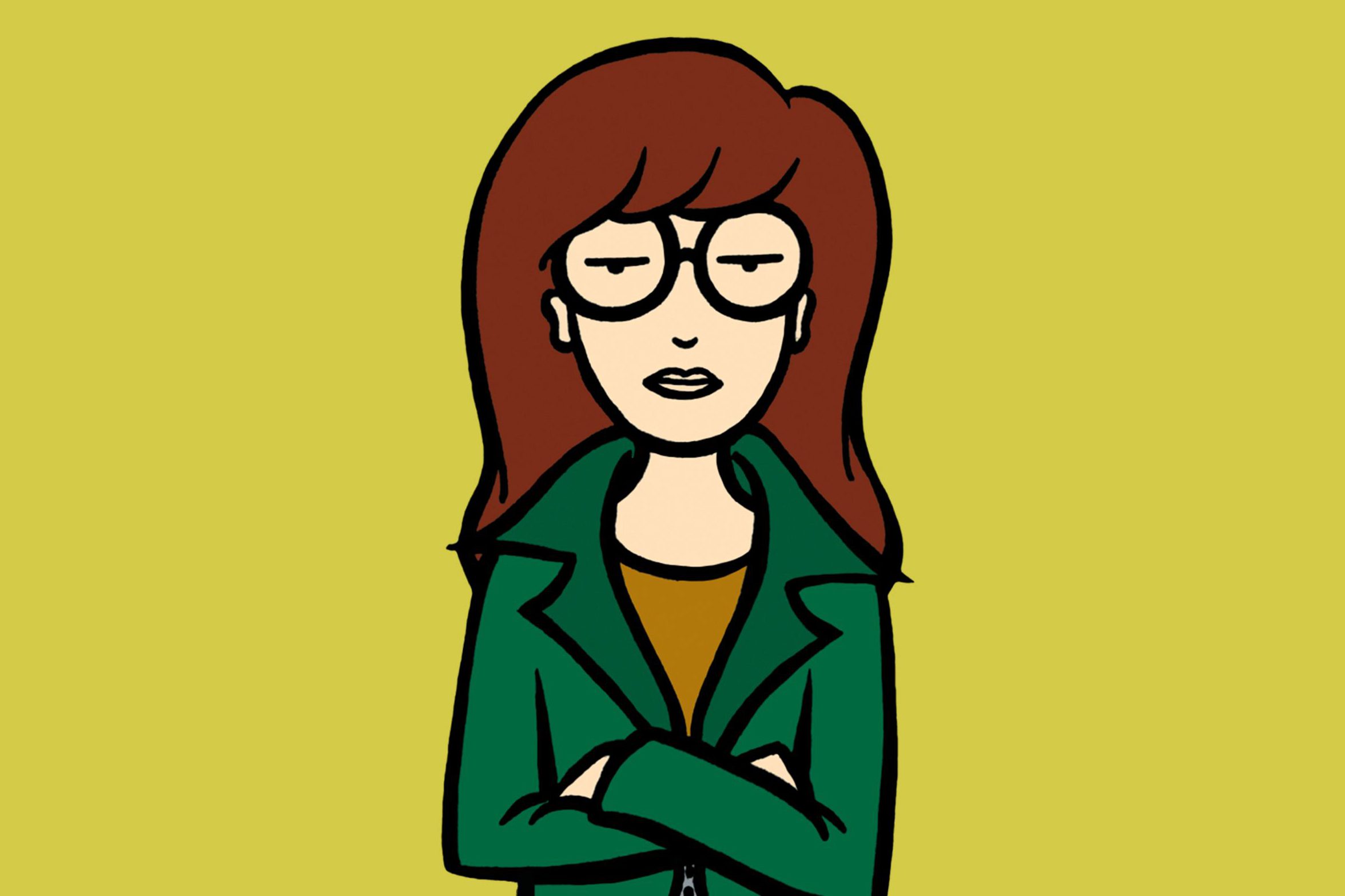 Cartoon character with glasses crosses arms, displaying a neutral expression against a plain yellow background.