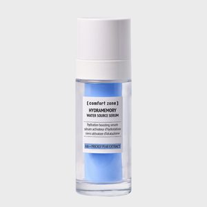 A clear bottle with a white cap displays 