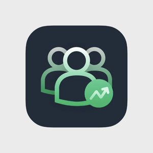 Three stylized green people icons, front to back, with a green upward-trending arrow in a circle, on a dark background.