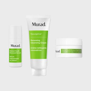 Skincare products arranged; two tubes and a jar stand against a plain background. Labels read: 