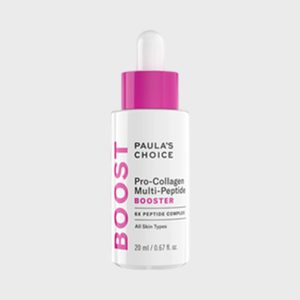Dropper bottle displays skincare label, standing against a plain background. Text includes: 