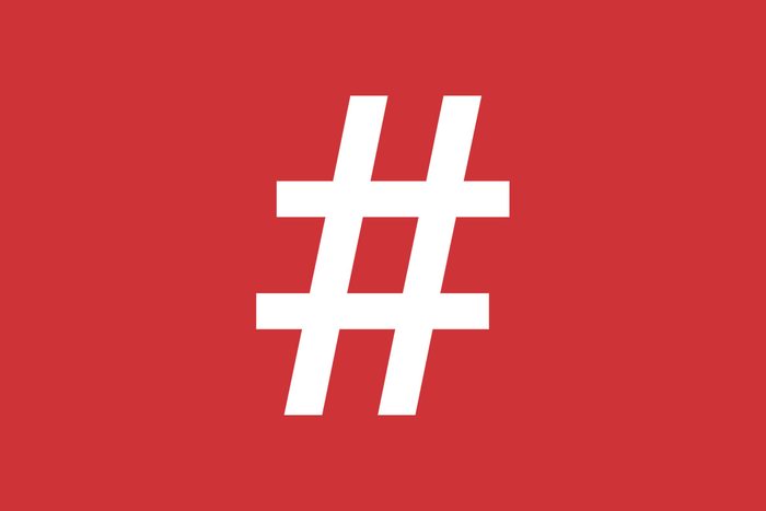 white hashtag on a red background