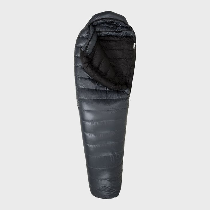 Sleeping bag is unzipped, revealing interior, against a plain white background.