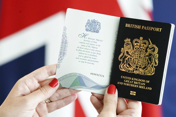 The new King Charles III UK passport, at the Home Office, central London.