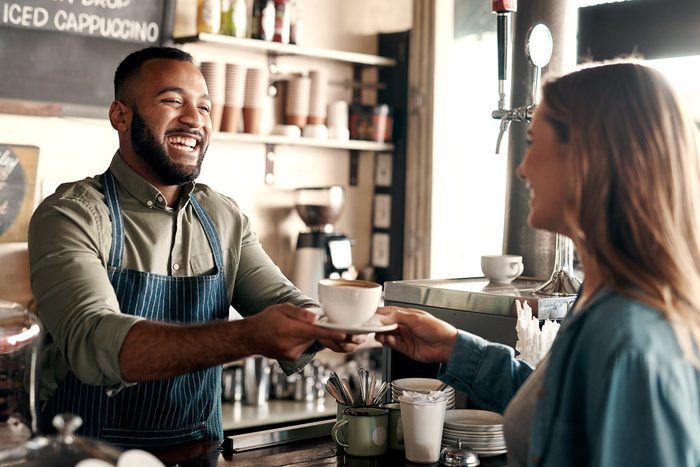 laughing barista