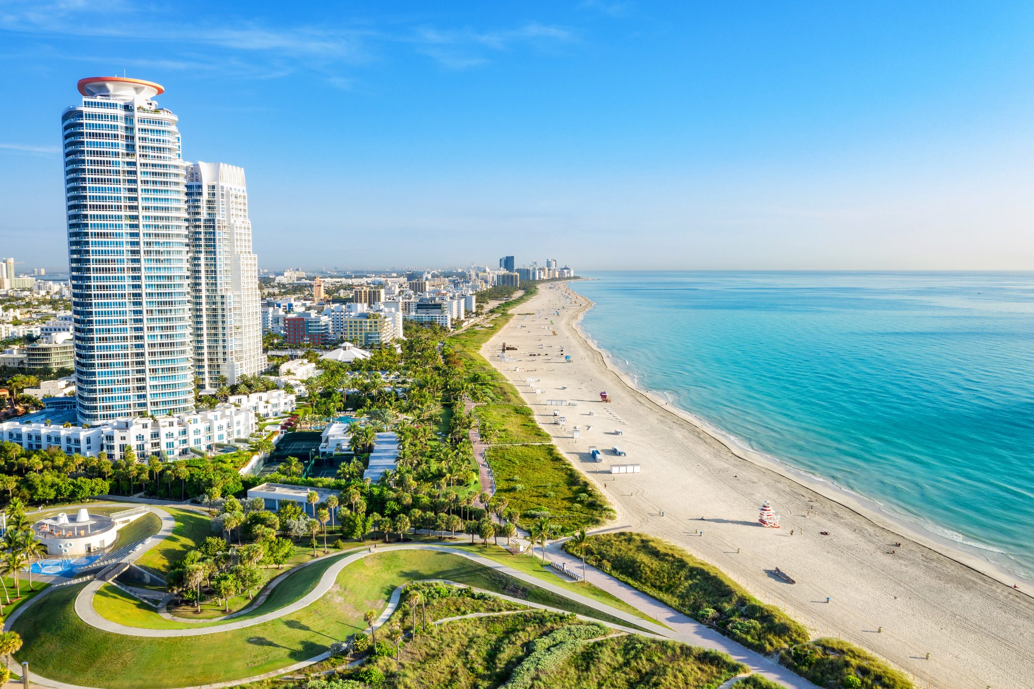 South Beach Miami from South Pointe Park, Florida, USA