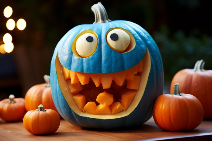 blue cookie monster jackolantern created by AI