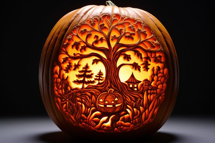 magical, fall-themed jackolantern made with AI