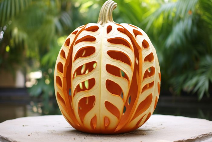 monstera leaf jackolantern created by AI