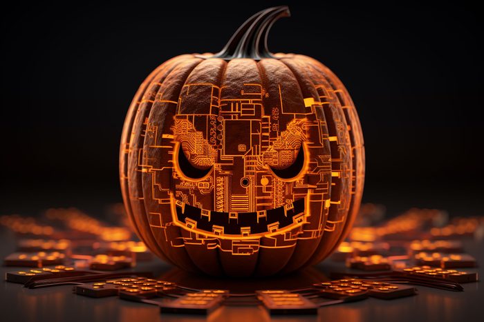 computer motherboard themed jackolantern created by AI