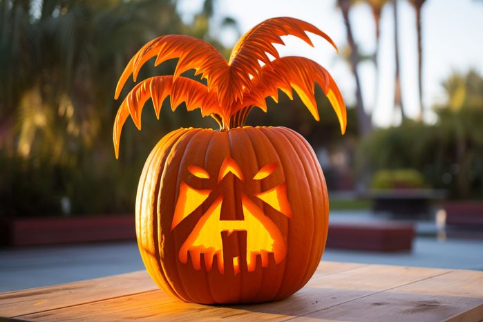 palm tree jackolantern created by AI