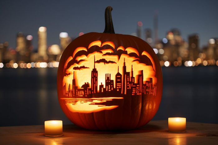 skyline jackolantern created by AI