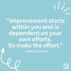 Quote encouraging self-improvement is displayed on a light blue background with decorative white lines in the corners.
