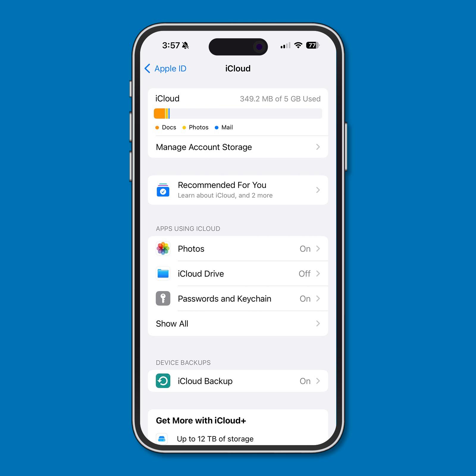 iCloud on an iPhone