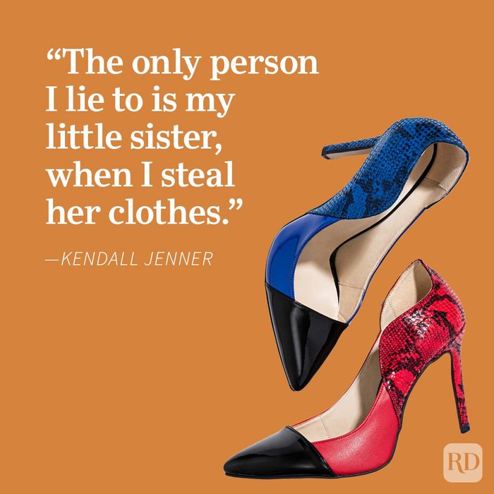 Shoes are displayed diagonally; one is blue and black, the other red and black. Text beside them reads, "The only person I lie to...".