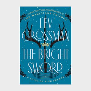 Book cover features a sword rising from water, surrounded by antlers, under a crown. Title: 